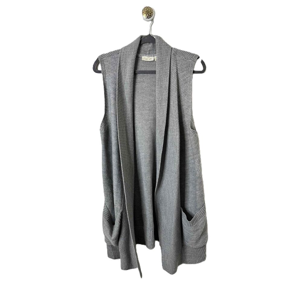 RD Style Vest Womens Size XL Gray Open Front Sleeveless Wide Pockets Knit